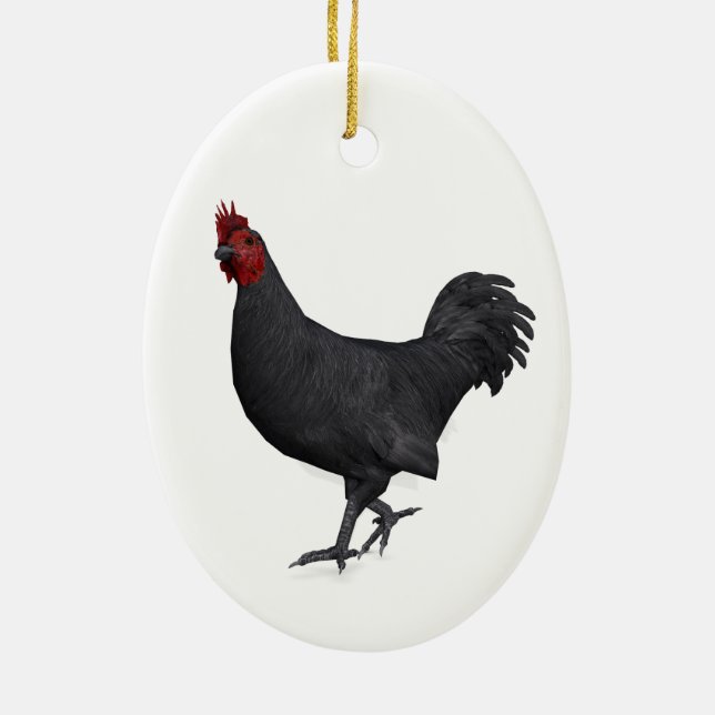 Black Rooster Ceramic Ornament (Back)