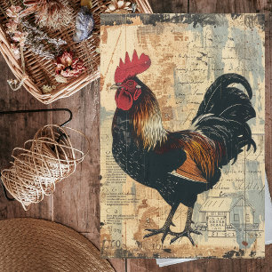 Black Rooster Chicken Farm Animal Decoupage Tissue Paper