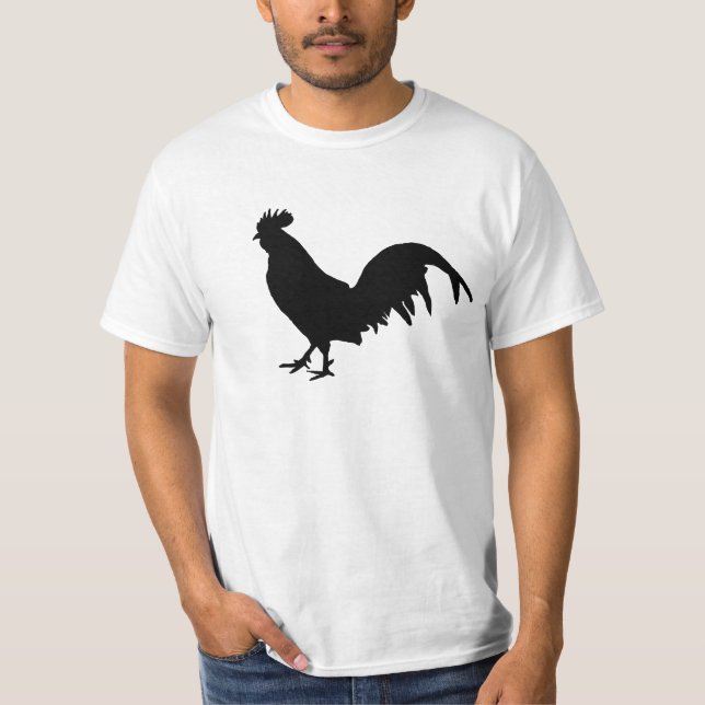 Black Rooster Cockerel Chicken Silhouette T-Shirt (Front)