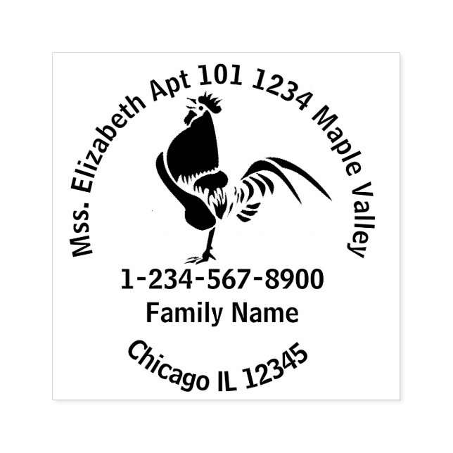 Black Rooster Crowing Contact Information Rubber S Rubber Stamp (Imprint)