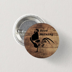 Black Rooster Crowing Silhouette Button