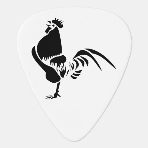 Black Rooster Crowing Silhouette Guitar Pick