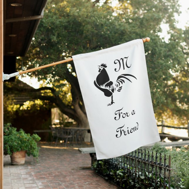 Black Rooster Crowing Silhouette House Flag (In SItu)