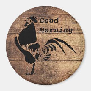 Black Rooster Crowing Silhouette Magnet
