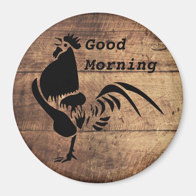 Black Rooster Crowing Silhouette Magnet (Front)