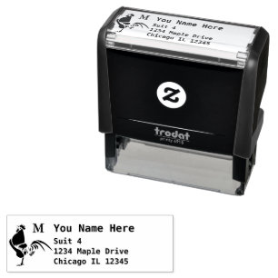 Black Rooster Crowing Silhouette Return Address Self-inking Stamp