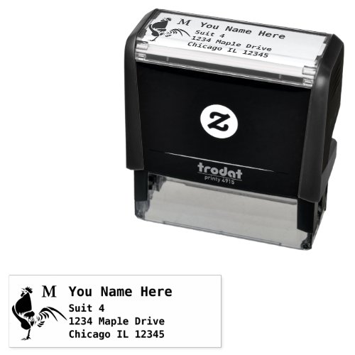 Black Rooster Crowing Silhouette Return Address Self_inking Stamp