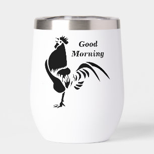 Black Rooster Crowing Silhouette Stone Coaster Thermal Wine Tumbler