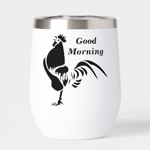 Black Rooster Crowing Silhouette Thermal Wine Tumbler