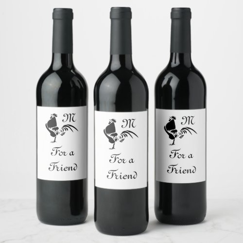 Black Rooster Crowing Silhouette Wine Label