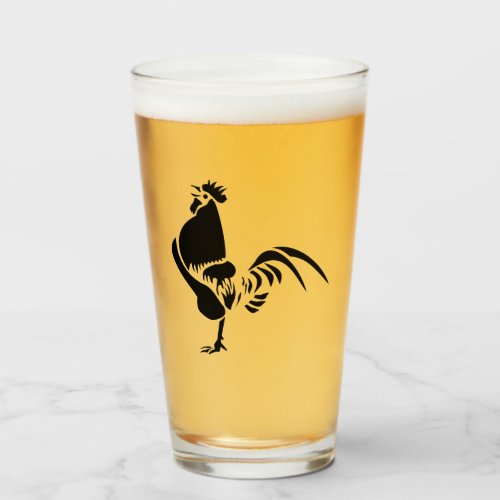 Black Rooster Crowing the Good Morning Alarm Glass