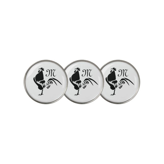 Black Rooster Crowing the Good Morning Alarm Golf Ball Marker (3 Up)
