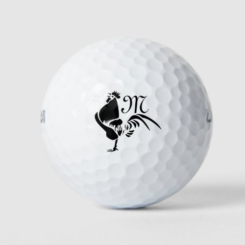 Black Rooster Crowing the Good Morning Alarm Golf Balls