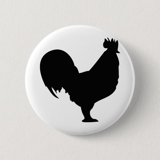 black rooster icon pinback button (Front)