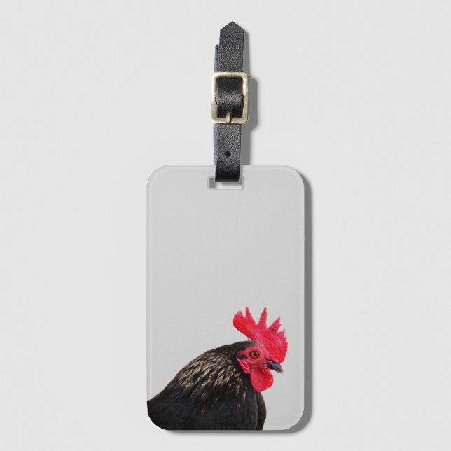 Black Rooster Luggage Tag (Front Vertical)