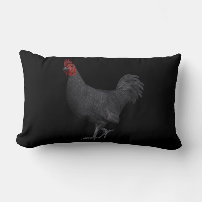Black Rooster Lumbar Pillow (Front)