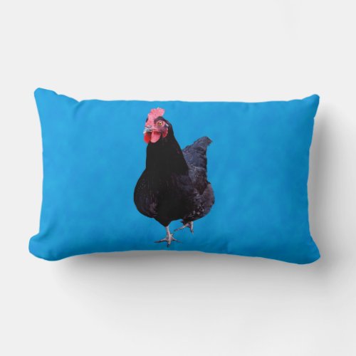 Black Rooster On Blue Background Lumbar Pillow