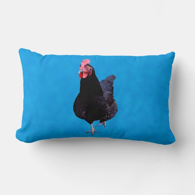 Black Rooster On Blue Background, Lumbar Pillow (Front)