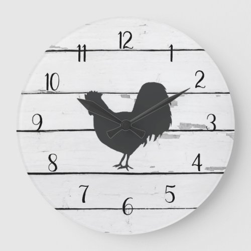 Black Rooster Rustic Shiplap Farmhouse Decor Large Clock