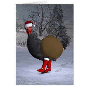 Black Rooster Santa Claus Cards