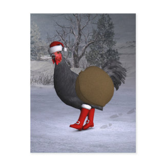 Black Rooster Santa Claus Holiday Postcard