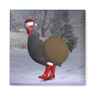 Black Rooster Santa Claus Magnet