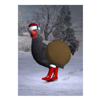Black Rooster Santa Claus Poster