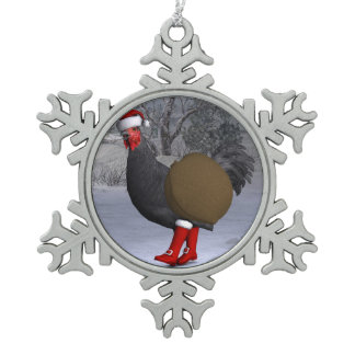 Black Rooster Santa Claus Snowflake Pewter Christmas Ornament