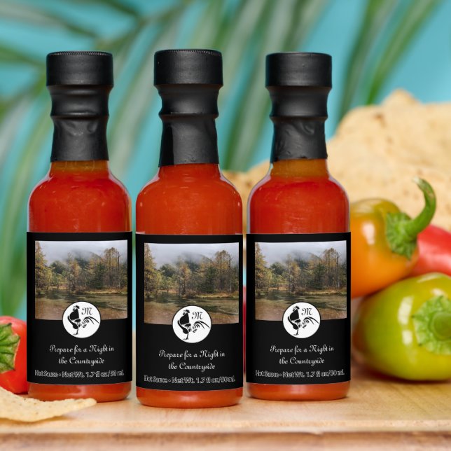 Black Rooster Silhouette Monogram Photo Hot Sauces (Multi)