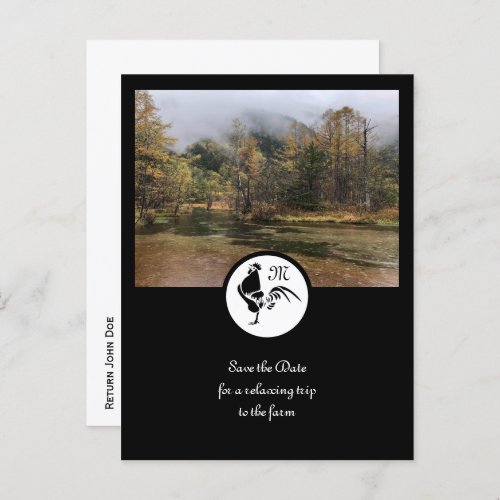 Black Rooster Silhouette Silhouette Monogram Photo Invitation Postcard