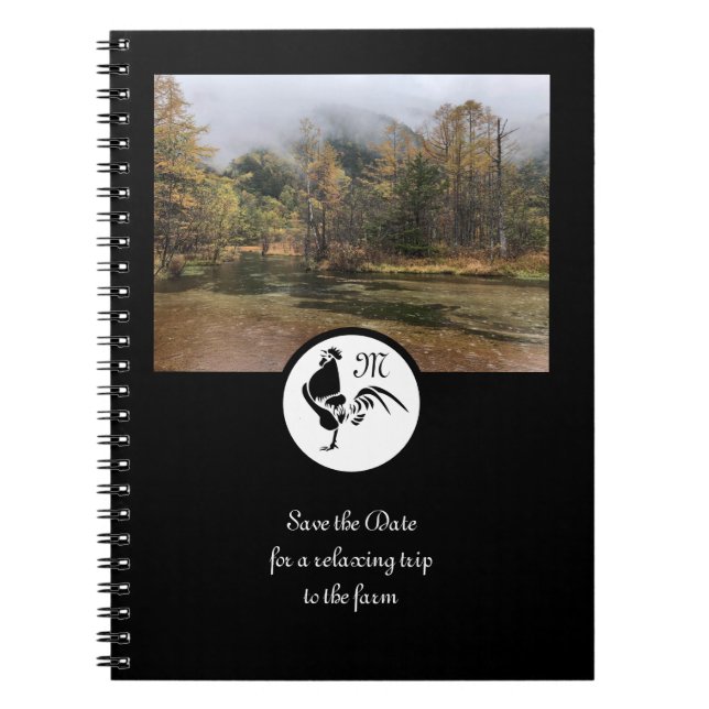 Black Rooster Silhouette Silhouette Monogram Photo Notebook (Front)