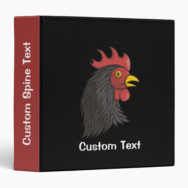 Black Rooster's Head 3 Ring Binder (Front/Spine)