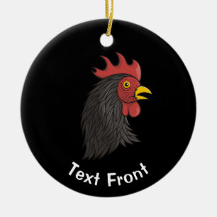 Black Rooster's Head Ceramic Ornament