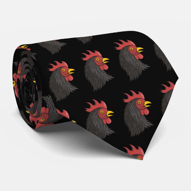 Black Rooster's Head Neck Tie (Rolled)