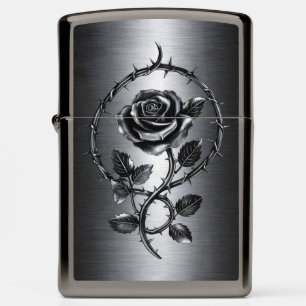 Black Rose and Metallic Thorns Gothic2 Zippo Lighter
