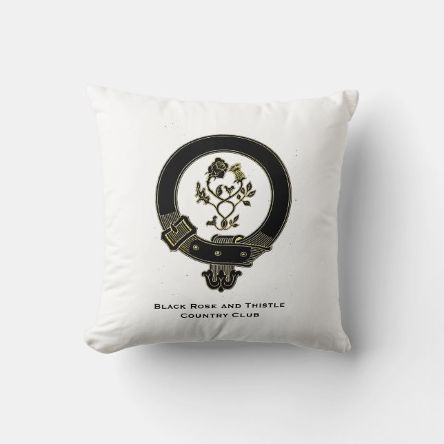 Black Rose and Thistle Scottish Theme Throw Pillow (Front)