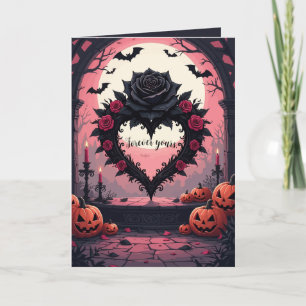 Black Rose, Barbed Heart, And Bats  Card