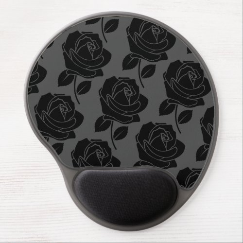 Black Rose Big Pattern on Gray Gel Mouse Pad