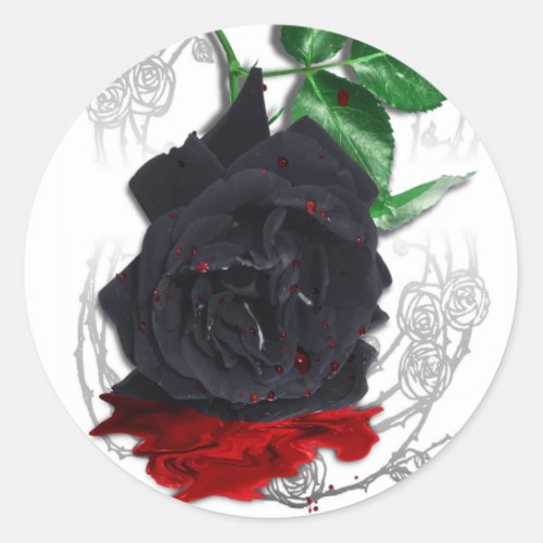 Black Rose Bleeding Blood Surreal Gothic Poster Classic Round Sticker