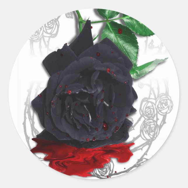 Black Rose Bleeding Blood Surreal Gothic Poster Classic Round Sticker (Front)