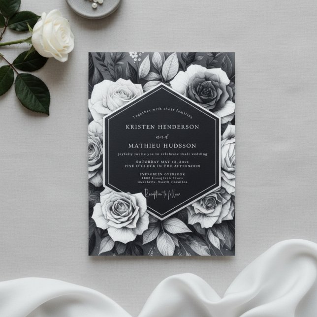 Black Rose Bloom Romance Wedding Invitation (Creator Uploaded)