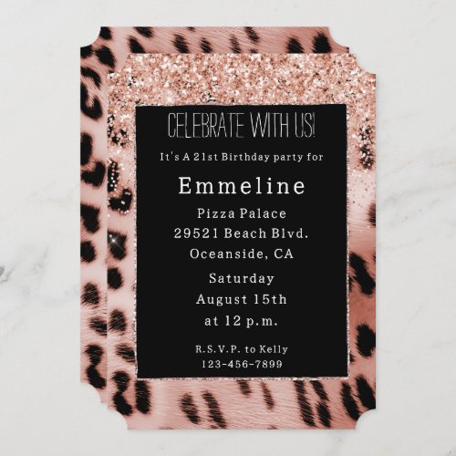 Black Rose Blush Pink Leopard Glitter Invitation