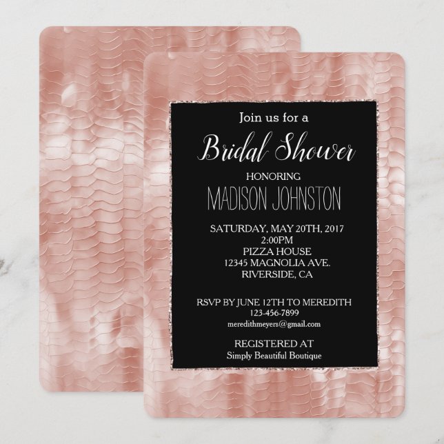 Black Rose Blush Pink White Shell Invitation (Front/Back)