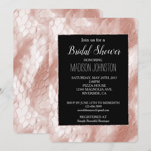 Black Rose Blush Pink White Snake Skin Invitation (Front/Back)