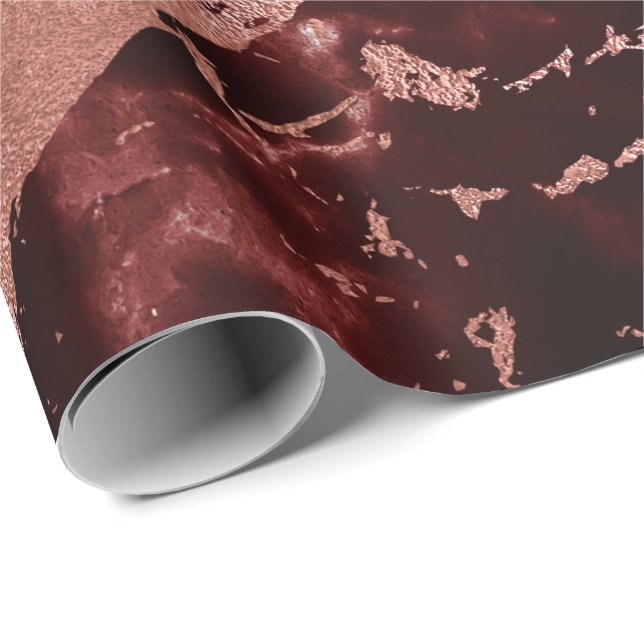 Black Rose Burgundy Red Glam Stone Marble Abstract Wrapping Paper (Roll Corner)