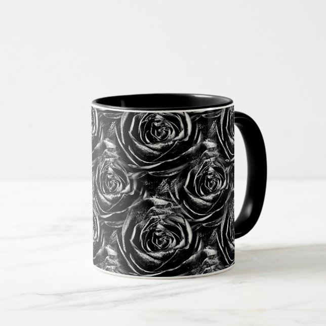 Black Rose Center Abstract Floral Photo Pattern Mug (Front Right)