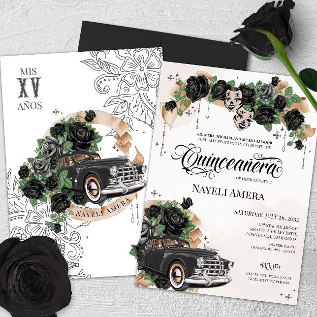 Black Rose Chola Lowrider Chicana Quinceanera Invitation (Creator Uploaded)