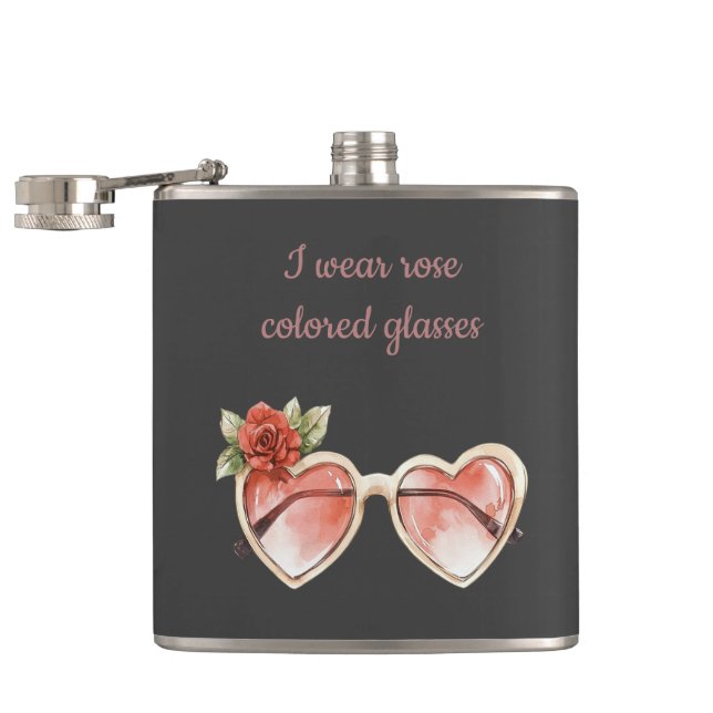 Black Rose Colored Sunglasses Flask (Opened)