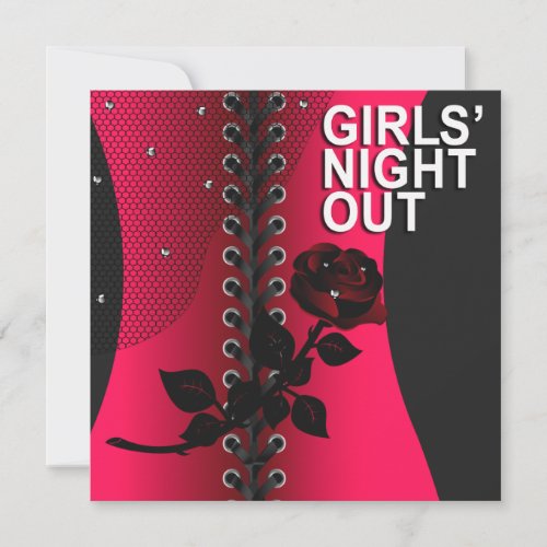 Black Rose Corset Girls Night Out | coral Personalized Invitations