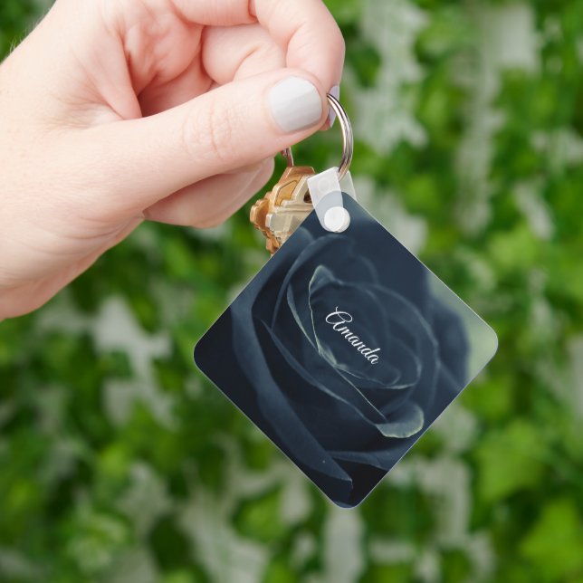 Black Rose Dark Gothic Flower Photo Keychain (Hand)